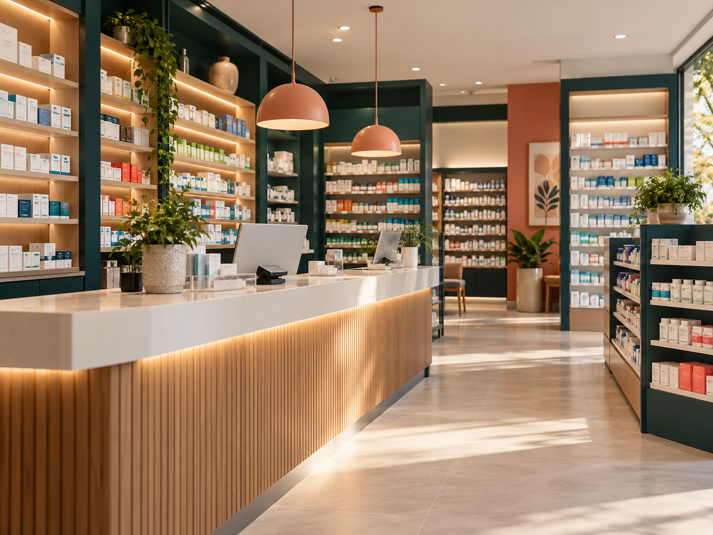 Interior ordenado de una farmacia
